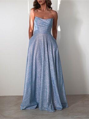 Elegant Sparkle A-Line Prom Dress in Light Blue
